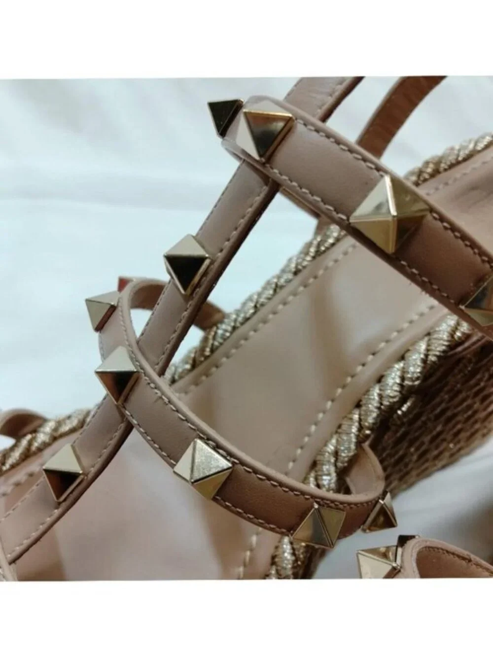Authentic Valentino Garavani Rockstud Double Platform Espadrille Wedge Sandals